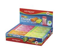 KEYROAD Lot de 20 gommes fluo pour crayon et crayon de couleur - Emballées dans un présentoir - Mélange de couleurs - Idéal pour l'école et le bureau