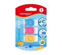 KEYROAD Lot de 3 gommes « poisson rouge » - Sans rayures et sans plis - Coque en plastique - Sans PVC - Pour un usage quotidien - Mélange de couleurs