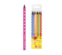 Keyroad Lot de 6 crayons de couleur néon en forme triangulaire - Couleurs mélangées - Adultes et enfants - Bois noir - Trou de suspension