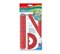 KEYROAD Set de géométrie flexible avec graphique et mathématiques 3 pièces : 1 règle de 20 cm, 1 triangle à dessin, 1 rapporteur, trou de suspension, couleurs mélangées