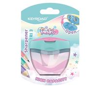 Keyroad Taille-crayon en plastique pastel triple avec récipient, blister, mélange de couleurs