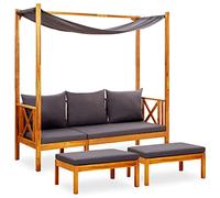 Keyroto Banc de jardin avec toit pare-soleil et repose-pieds en bois massif d'acacia #2, banc de jardin, banc d'extérieur, banc de pique-nique, banc de balcon