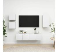 Keyroto Lot de 5 ensembles de salon, meuble TV mural équipé pour salon, meuble TV suspendu, meuble TV, salon, moderne, en bois, multicouche, blanc