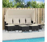 Keyroto Salon de jardin, 4 places, avec toit, canapé, repose-pieds, en polyrotin, noir