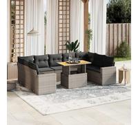 Keyroto Salon de jardin avec espace de rangement, balcon, salon, avec plateau de table réglable, pour balcon, canapé, salon, extérieur, en polyrotin, 10 pièces, gris et gris foncé