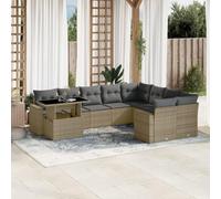 Keyroto Salon de jardin, avec espace de rangement, plateau de table réglable, pour balcon, salon, extérieur, balcon, salon, extérieur, en polyrotin, beige et gris, 10 pièces