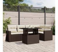 Keyroto Salon de jardin avec espace de rangement - Pour balcon - Avec plateau de table réglable - Pour balcon, salon, extérieur, balcon - En polyrotin - Marron et crème - 6 pièces