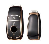 KEYSCOVER Coque de clé de voiture pour Mercedes-Benz - Compatible avec les modèles E, S, A, CLA, GLA, GLE, GLC, GLK et AMG - Noir/doré - Design fin et installation facile