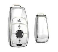 KEYSCOVER Coque de protection pour clé de voiture Mercedes-Benz - Compatible avec les modèles E, S, A, CLA, GLA, GLE, GLC, GLK et AMG - Blanc/argenté - Design fin et installation facile