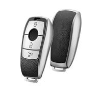KEYSCOVER Coque de protection pour clé de voiture Mercedes-Benz - Convient pour les modèles E, S, A, CLA, GLA, GLE, GLC, GLK et AMG - Design fin et installation facile (cuir gris)