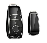 KEYSCOVER Coque de protection pour clé Mercedes-Benz - Compatible avec les modèles E, S, A, CLA, GLA, GLE, GLC, GLK et AMG - Noir/argenté - Design fin et installation facile