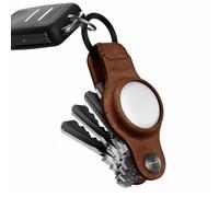 KeySmart Porte-clés AirTag en cuir compatible Apple AirTag, porte-clés Air Tag porte-clés, étui en cuir pour porte-clés Apple AirTag pour attacher les clés de voiture (jusqu'à 5 clés, marron)
