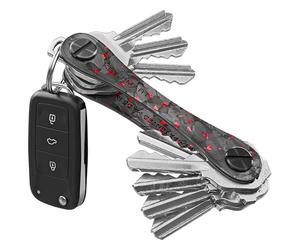 KeySmart Porte-clés Organisateur - Organiseur Compact pour Trousseau, Porte-clés Minimaliste EDC Sans Encombrement, Anneau pour Clés de Voiture et Trousseaux (jusqu’à 14 clés, Carbone Forgé Rouge)