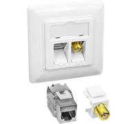 Keystone Prise réseau LAN Cat6A 500 MHz encastrée 1 port RJ45 + 1 connecteur F POE CAT7,CAT6A,CAT6,CAT5 blindé Blanc