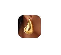 KeyStyle Boucles d'oreilles créoles épaisses dorées tendance en acier inoxydable en forme de goutte d'eau, bijoux d'oreille légers en forme de goutte d'eau, 50MM, Plaqué or 18 carats, Pas de gemme