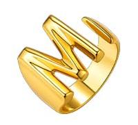 KeyStyle GoldChic Bague en forme de lettre initiale audacieuse réglable, bague dorée personnalisée gravée pour femme pour fête (or, or blanc, noir)