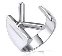 KeyStyle GoldChic Bague en forme de lettre initiale audacieuse réglable, bague dorée personnalisée gravée pour femme pour fête (or, or blanc, noir), US#6 - #10, Plaqué or blanc, Aucune pierre