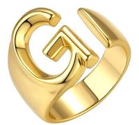 KeyStyle GoldChic Bague en forme de lettre initiale audacieuse réglable, bague dorée personnalisée gravée pour femme pour fête (or, or blanc, noir)