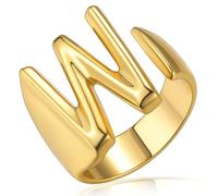 KeyStyle GoldChic Bague en forme de lettre initiale audacieuse réglable, bague dorée personnalisée gravée pour femme pour fête (or, or blanc, noir)