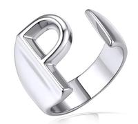 KeyStyle GoldChic Bague en forme de lettre initiale audacieuse réglable, bague dorée personnalisée gravée pour femme pour fête (or, or blanc, noir), US#6 - #10, Plaqué or blanc, Aucune pierre