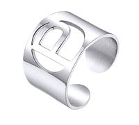 KeyStyle GoldChic Bague en forme de lettre initiale audacieuse réglable, bague dorée personnalisée gravée pour femme pour fête (or, or blanc, noir), Adjustable, Acier inoxydable, Aucune pierre