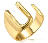 KeyStyle GoldChic Bague en forme de lettre initiale audacieuse réglable, bague dorée personnalisée gravée pour femme pour fête (or, or blanc, noir), US#6 - #10, Plaqué or 14 carats, Aucune pierre