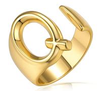 KeyStyle GoldChic Bague en forme de lettre initiale audacieuse réglable, bague dorée personnalisée gravée pour femme pour fête (or, or blanc, noir)