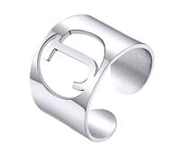 KeyStyle GoldChic Bague en forme de lettre initiale audacieuse réglable, bague dorée personnalisée gravée pour femme pour fête (or, or blanc, noir), Adjustable, Acier inoxydable, Aucune pierre