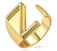 KeyStyle GoldChic Bague en forme de lettre initiale audacieuse réglable, bague dorée personnalisée gravée pour femme pour fête (or, or blanc, noir)