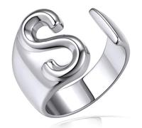 KeyStyle GoldChic Bague en forme de lettre initiale audacieuse réglable, bague dorée personnalisée gravée pour femme pour fête (or, or blanc, noir), US#6 - #10, Plaqué or blanc, Aucune pierre