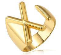 KeyStyle GoldChic Bague en forme de lettre initiale audacieuse réglable, bague dorée personnalisée gravée pour femme pour fête (or, or blanc, noir)