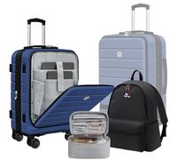KEYTANG Zebra Valise légère rigide extensible à roulettes pivotantes avec serrure TSA, bleu marine, 3 Piece Sets-20(Front Open)/BP/MB, Valise classique légère rigide extensible à roulettes pivotantes