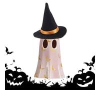 Keyubria Figurine Fantôme Déco Maison - Petite Sculpture d'halloween - Sculpture Décorative en Résine De Fantôme Lumineux avec Chapeau De Sorcière pour Table De Chevet Étagère Rebord De Fenêtre