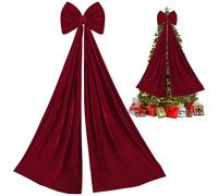 Keyubria Nœud pour cime d'arbre de Noël, 178x40cm très Grands nœuds en Velours Rouge pour la Maison, décoration de Sapin Noël pour la Maison, décoration SapinNoël pour Couronne, Mur, Salle, fête