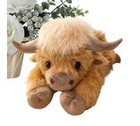Keyubria Peluche Vache Highland Couchée lestée, 45cm/35cm Peluche Vache Mignonne, CoussinPeluche Doux pour Enfant, Vaches Highland Coussin Lesté EnPeluche pour Câliner pour Enfant