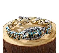 KEYULI Bracelet de Perles Dzi à Neuf Yeux Mantra Turquoise à Six caractères, Bracelet jonc Porte-Bonheur en Perles Turquoise à Neuf Yeux (B,20cm)