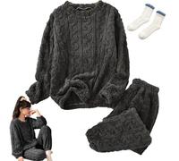 KEYULI Ensemble de Pyjama en Flanelle pour Femmes - Confortable, Chaud et Doux pour l'Hiver - Style Y2k, 2 Pièces en Peluche Moelleuse (Marron, Taille Unique)