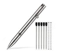 KeyUnity KP00 Stylo À Bille En Alliage De Titane Avec Recharges Bonus, Stylo En Métal Rétractable Pour Une Utilisation Quotidienne Signature, Pointe Fine, Encre Noire (Argent)