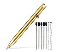 KeyUnity KP00 Stylo À Bille En Alliage De Titane Avec Recharges Bonus, Stylo En Métal Rétractable Pour Une Utilisation Quotidienne Signature, Pointe Fine, Encre Noire (Laiton)