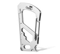 KeyUnity KS00 Mousqueton multifonction en acier inoxydable 7 outils en 1, fermoir à dégagement rapide, clé, tournevis cruciforme, tournevis plat, décapsuleur, règle, porte-clés (Argent, Petit)