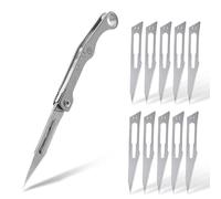 KeyUnity Mini Titane Scalpel Couteau avec #11 Interchangeables Lames EDC Utilitaire Pliant Couteau avec Poche Clip pour Camping Pêche Randonnée (KK13 Gris)