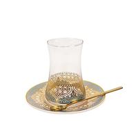 KEYVOR Coupe en Verre Thées turcs Verres de thé Coupes Séduiseuses avec cuillère Cafe Cuisine Romantique Tasse à thé en Verre Exotique Bleu Bleu Décoration de Cuisine Boire Coupes en Verre