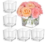 KEYWING Lot de 6 vases carrés en Verre Transparent de 12,7 x 12,7 x 12,7 cm pour centres de Table, Vase à Fleurs carré pour Mariage, fête, décoration de Bureau à Domicile