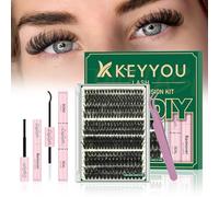 KEYYOULASH Kit d'extension de cils DIY - 300 pièces - 60D80D100D D Curl - 8-16MIX - Avec applicateur de colle - Pour débutants (Kit-60D80D100D, 8-16MIX)