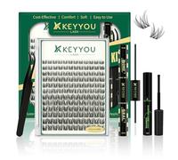 Keyyoulash KY03 Kit d'extensions de cils, 144 touffes de cils 8-18 mm, adhésif double (Bond & Seal), démaquillant et applicateur, idéal pour des extensions de cils à faire soi-même