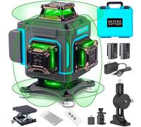 KEZERS Niveau laser 360° auto-nivelant, 4 niveaux laser avec écran vert, outil d'impulsion et d'alignement pour la construction et la suspension de photos, télécommande