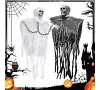 Kezidhp 2pcs Squelettes Suspendus Effrayants 80x75cm - Décoration Halloween Fantômes avec Chaîne, Halloween Esprit Suspendu pour Porte, Fenêtre, Jardin, Maison Hantée