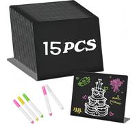 Kezidhp Ardoises Effaçables 10x7,5cm, 6 Stylos Craie (15) | Réutilisables pour Buffet, Mariage, Boulangerie, Étiquettes de Prix, Événements - Facile à Écrire/Nettoyer