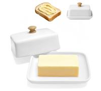 Kezidhp Beurrier Céramique avec Couvercle pour 250g Beurre | Boîte à beurre blanche en céramique, compatible frigo & lave-vaisselle, pour beurre et fromage