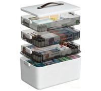 Kezidhp Boite de Rangement pour Médicaments et Pharmacie - 4 couches avec poignée en cuir, portable pour boite medicaments courants, loisirs créatifs, couture et fournitures artisanales